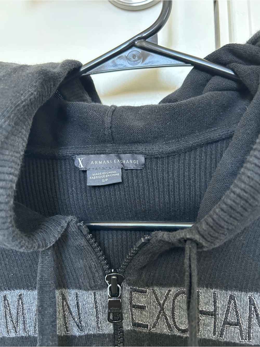 Armani Exchange Black & Gray Striped Zip-Up Hoodie - Picture 3 of 3